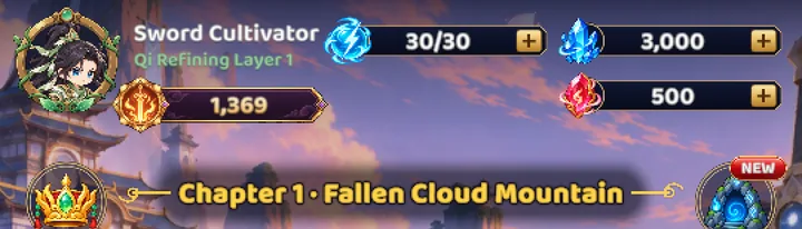 Only Sword's main screen with the avatar in the top-left corner