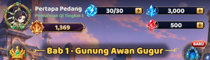 Skrin utama Only Sword dengan avatar di penjuru kiri atas